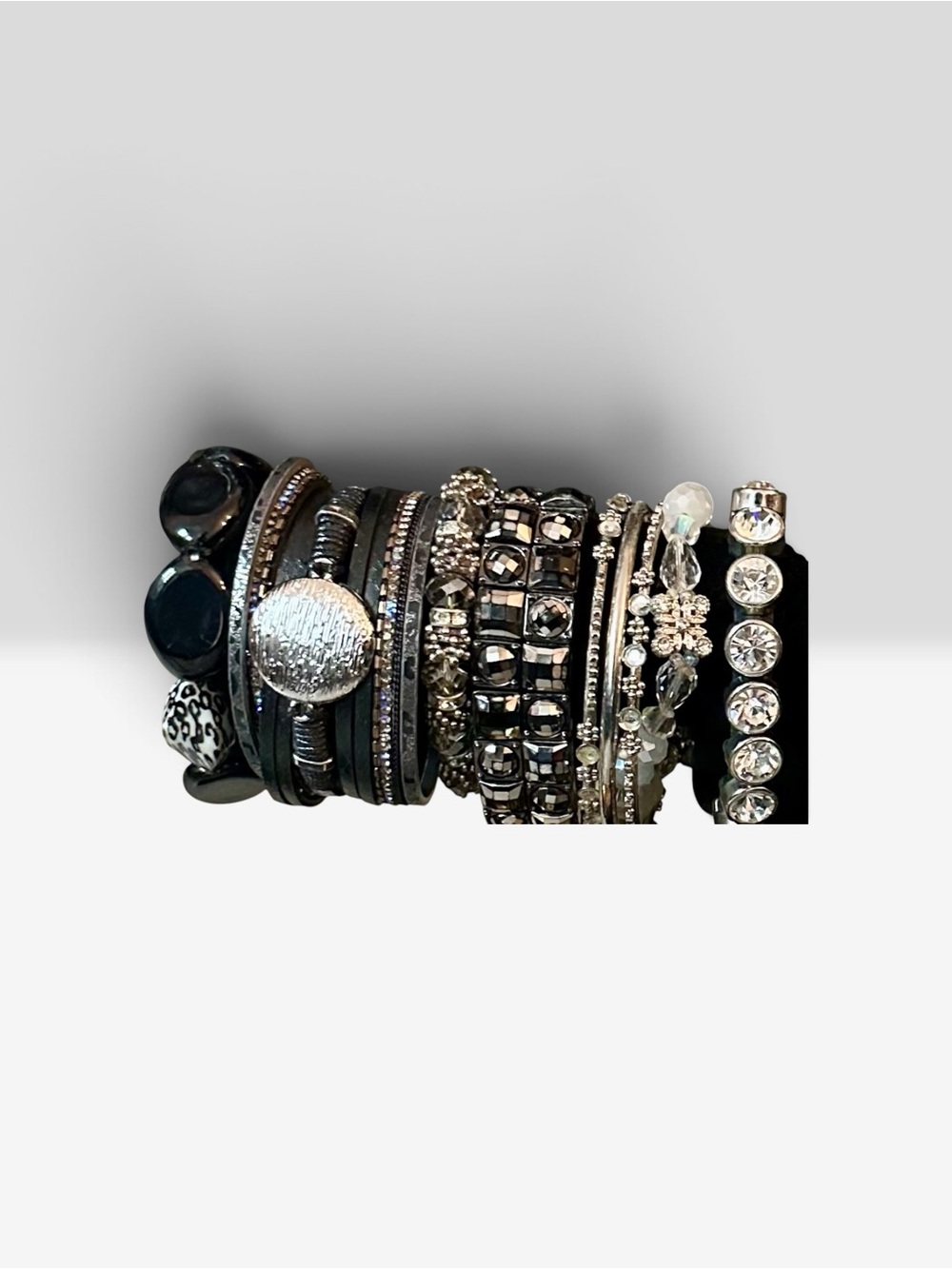 Signature Faith Mixed Black and Silver Stackable Bracelet Set Boho Bead